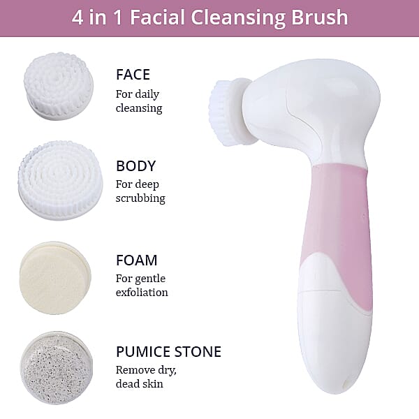 4 in 1 Facial Cleaning Brush (4xAA Battery Not Included) (Size 17x8x5 Cm) - Pink & White