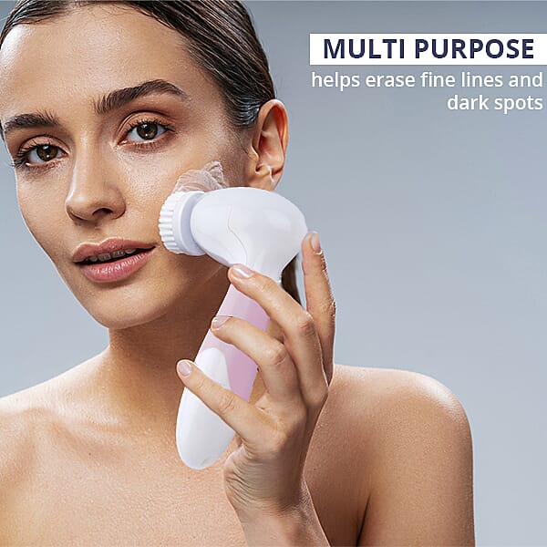 4 in 1 Facial Cleaning Brush (4xAA Battery Not Included) (Size 17x8x5 Cm) - Pink & White