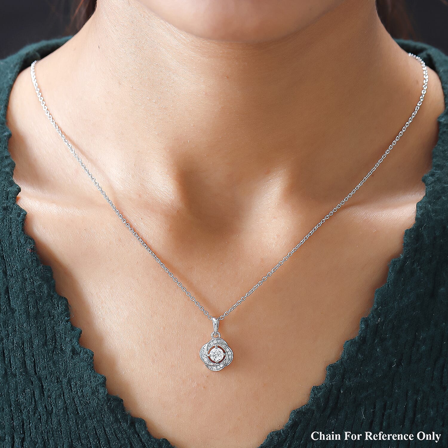 Moissanite Floral Pendant in Platinum Overlay Sterling Silver