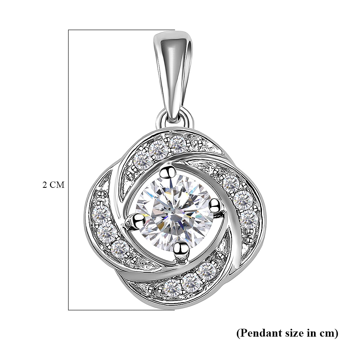 Moissanite Floral Pendant in Platinum Overlay Sterling Silver