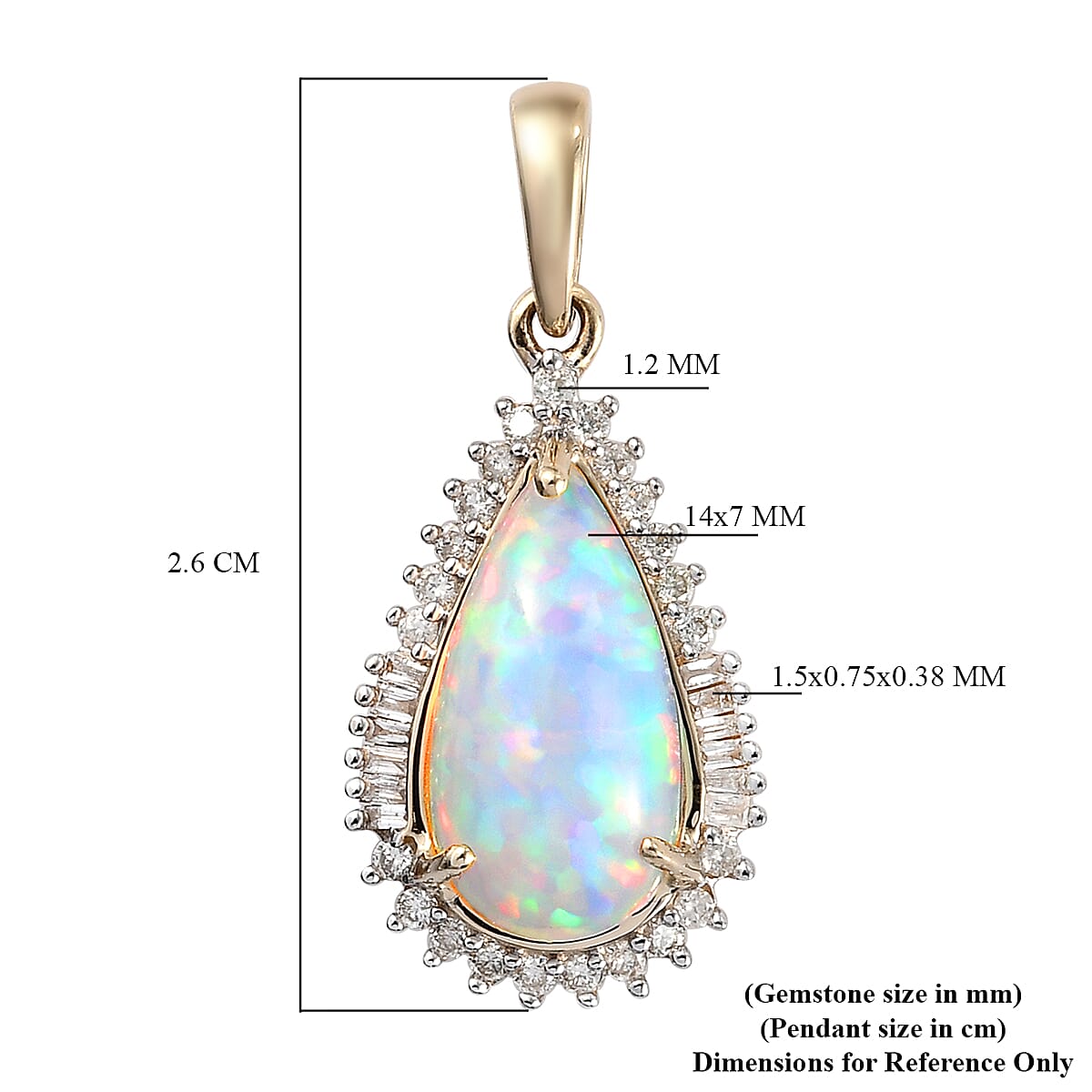 9K Yellow Gold Ethiopian Welo Opal and Diamond Halo Teardrop Pendant 2.52 Ct.