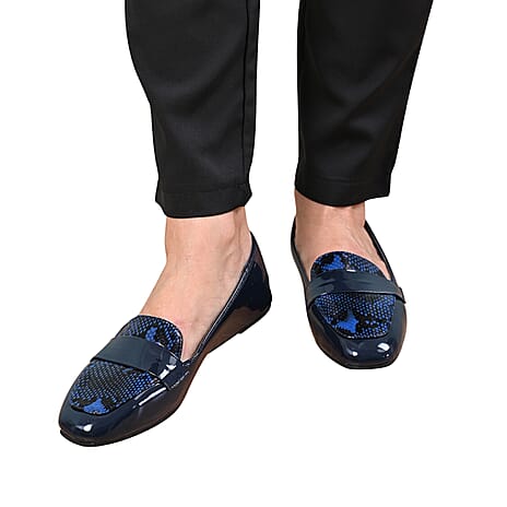 La Marey Snake Skin Pattern Loafer Shoes (Size 4) - Navy