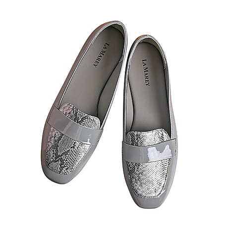 La Marey Snake Skin Pattern Loafer Shoes (Size 5) - Grey