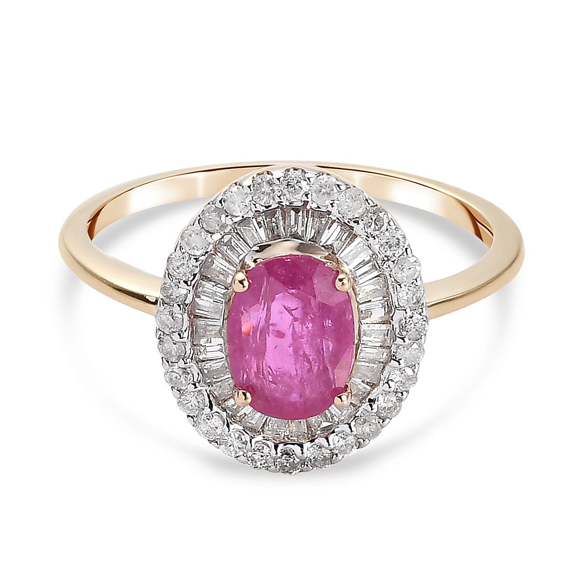 9K Yellow Gold Natural Mozambique Ruby and Diamond Ring 1.29 Ct.