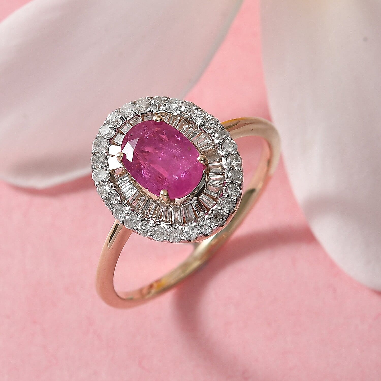 9K Yellow Gold Natural Mozambique Ruby and Diamond Ring 1.29 Ct.
