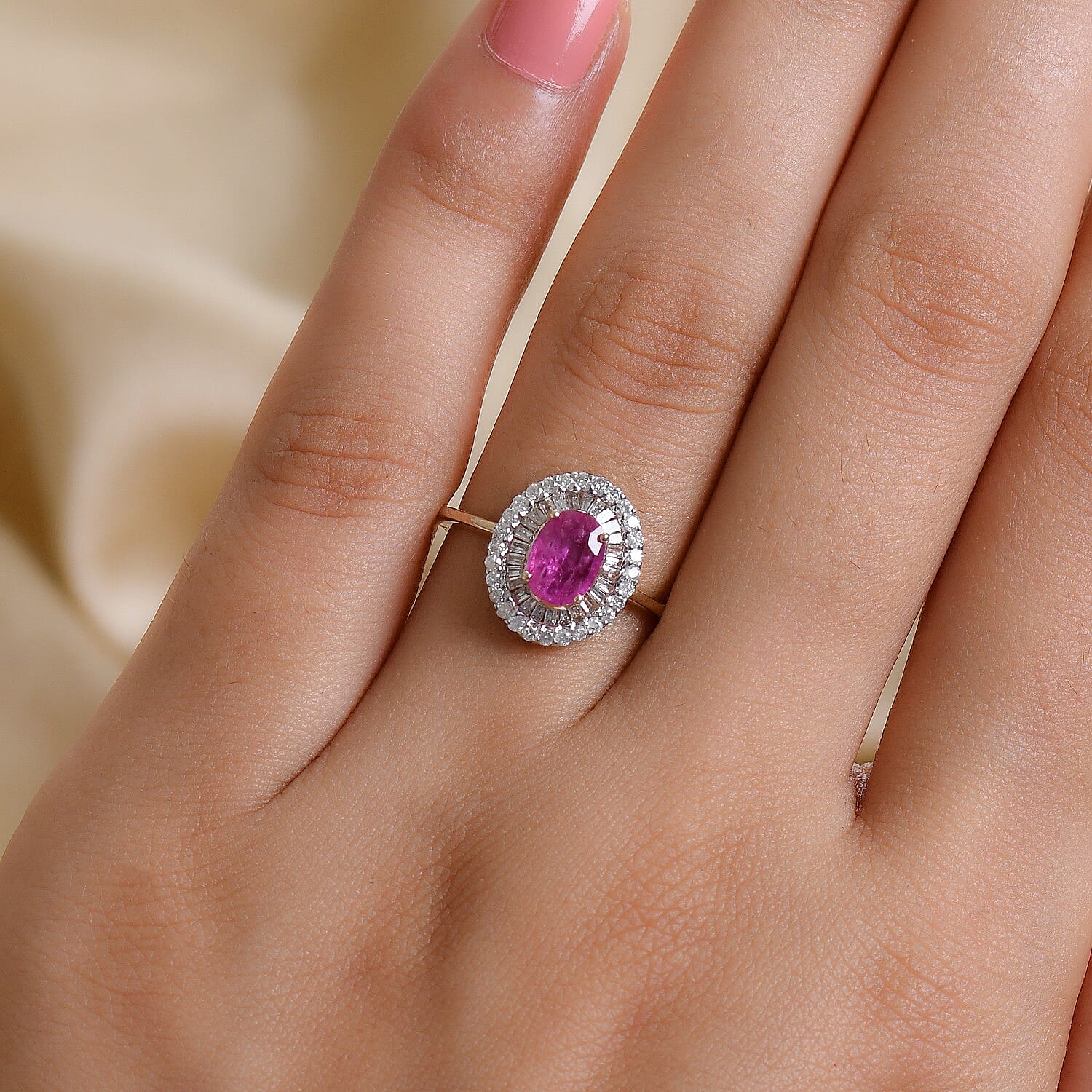 9K Yellow Gold Natural Mozambique Ruby and Diamond Ring 1.29 Ct.