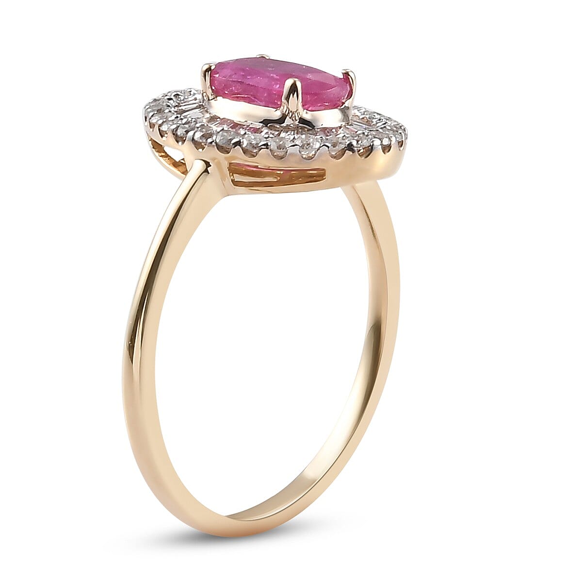 9K Yellow Gold Natural Mozambique Ruby and Diamond Ring 1.29 Ct.