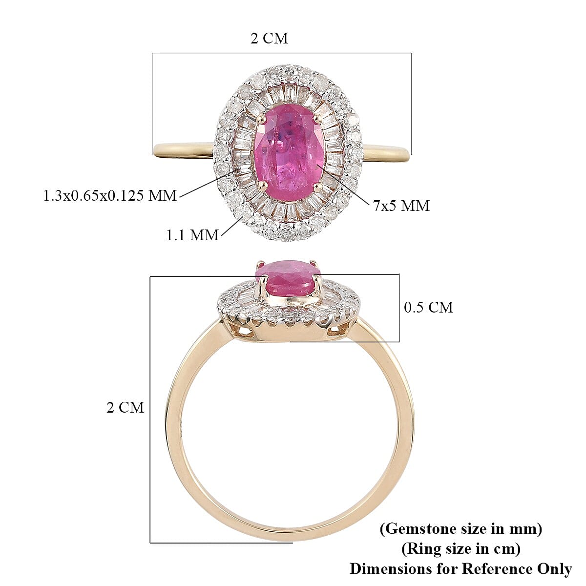 9K Yellow Gold Natural Mozambique Ruby and Diamond Ring 1.29 Ct.