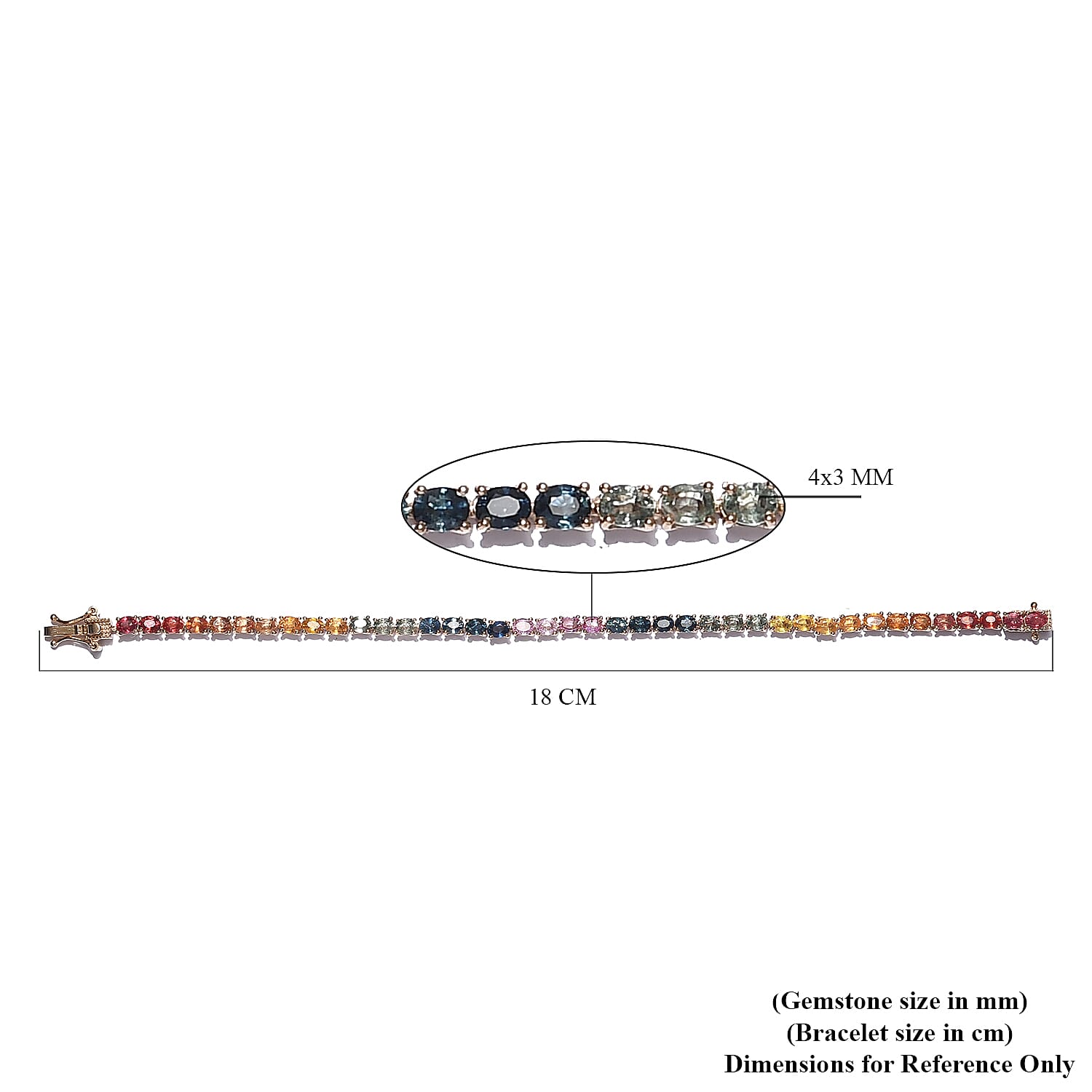 Rainbow Sapphire Bracelet (Size - 7) in 18K Yellow Gold Vermeil Plated Sterling Silver 9.00 Ct, Silver Wt. 8.00 Gms