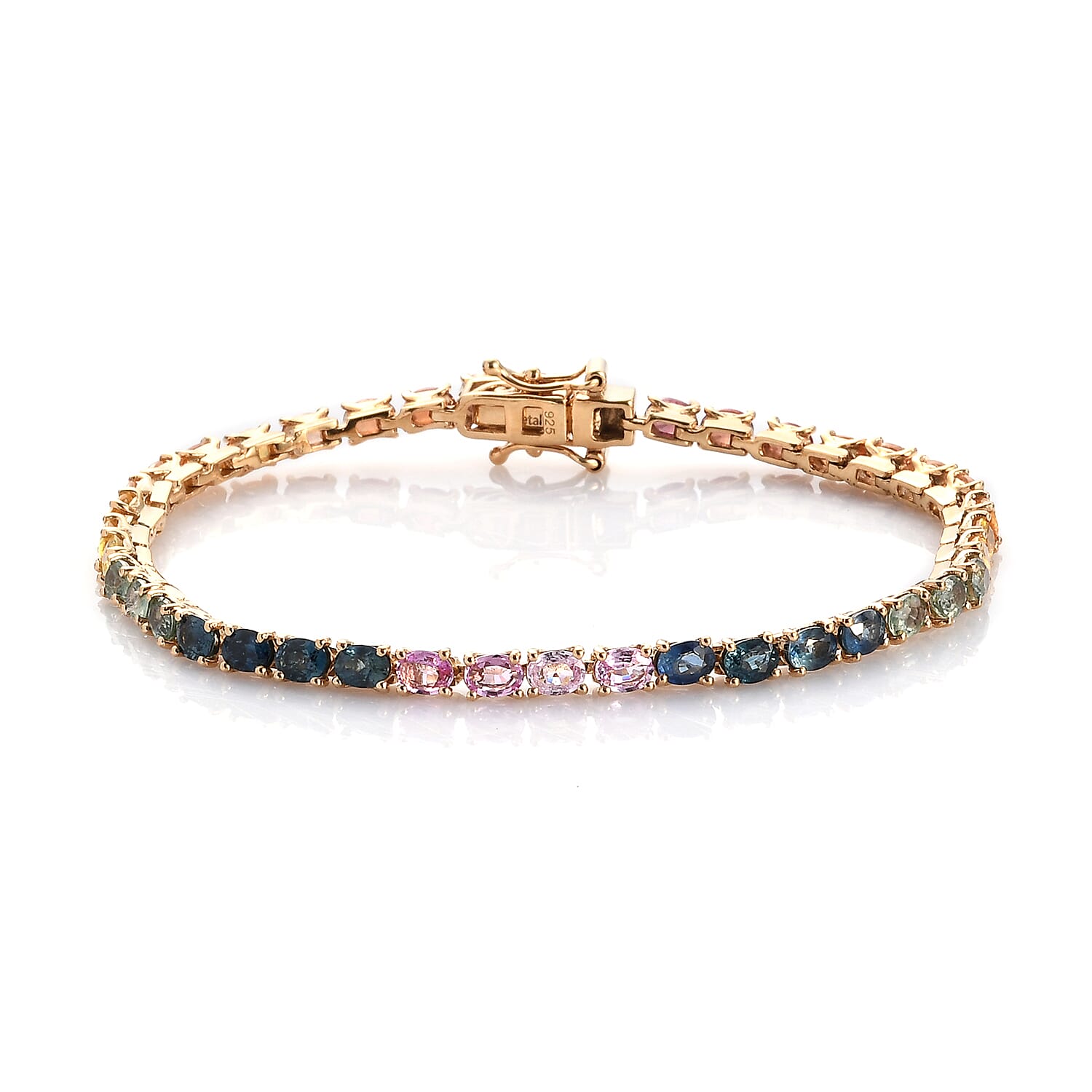 Rainbow Sapphire Bracelet (Size - 7.5) in  Yellow Gold Vermeil Overlay Sterling Silver 9.68 Ct, Silver wt. 8.32 Gms