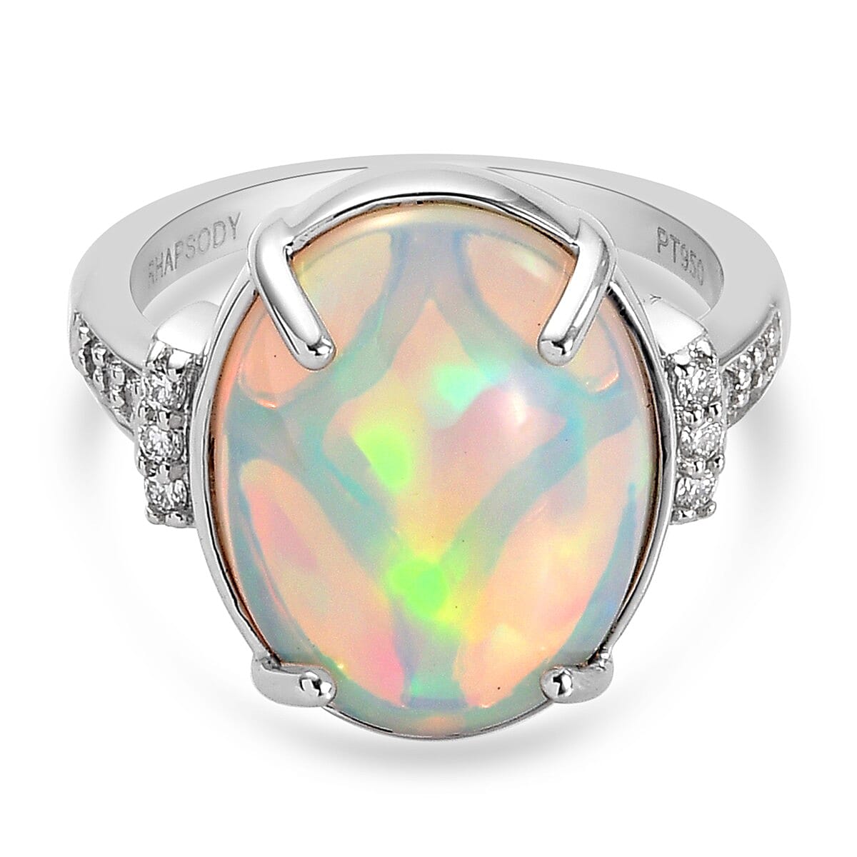 RHAPSODY 950 Platinum AAAA  Ethiopian Welo Opal and Diamond ( E -F - VS ) Ring 5.60 Ct, Platinum wt 6.95 Gms