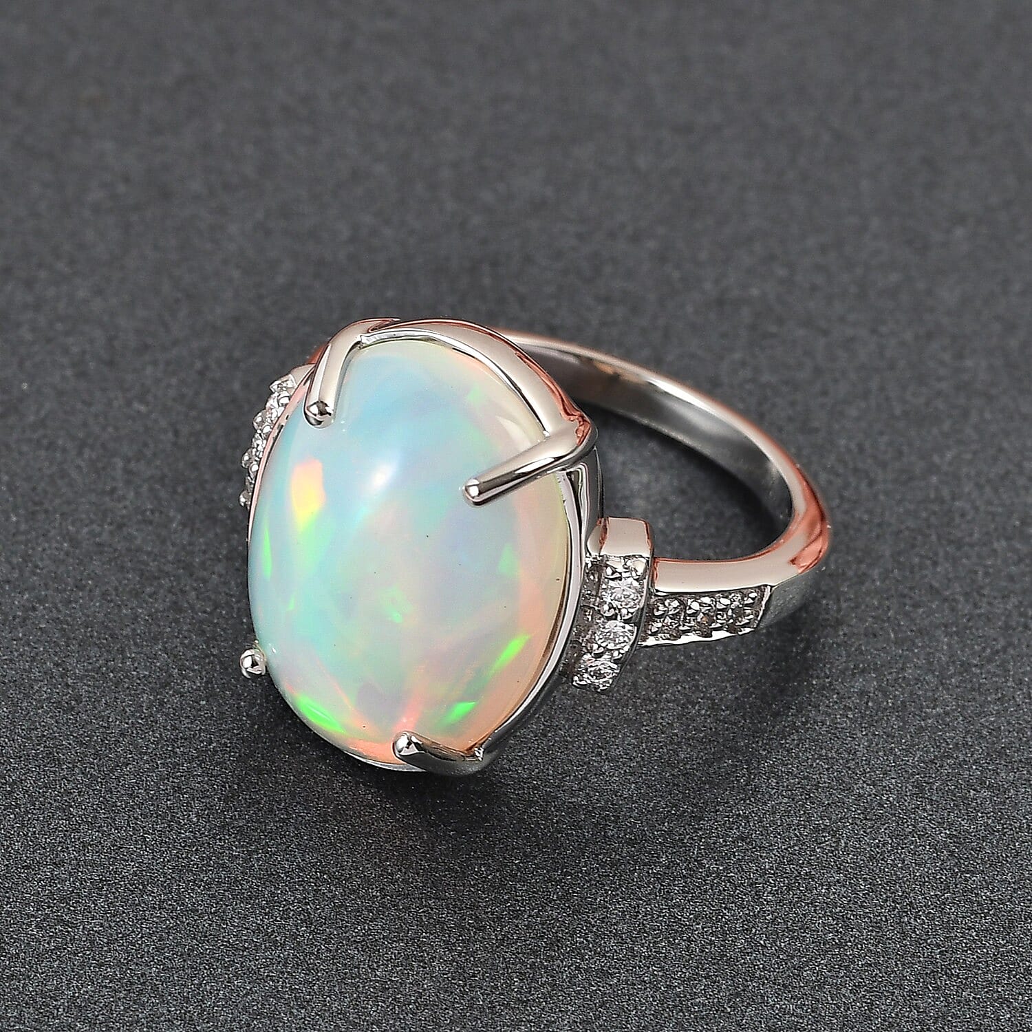 RHAPSODY 950 Platinum AAAA  Ethiopian Welo Opal and Diamond ( E -F - VS ) Ring 5.60 Ct, Platinum wt 6.95 Gms