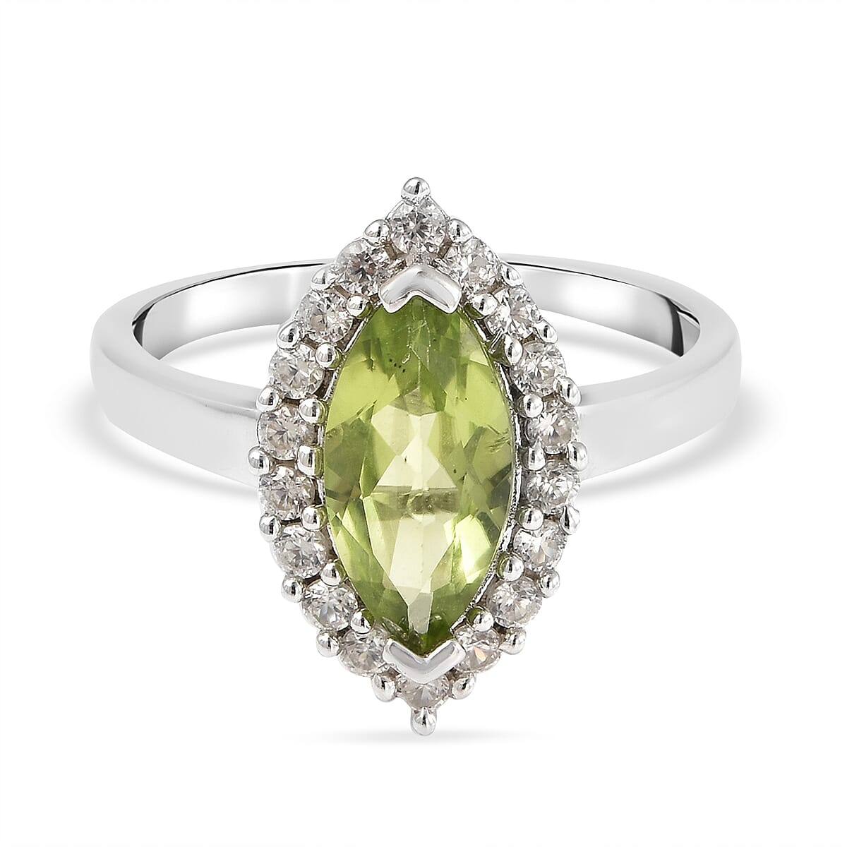 Natural Hebei Peridot and Natural Cambodian Zircon Ring in Rhodium Overlay Sterling Silver 2.66 Ct.