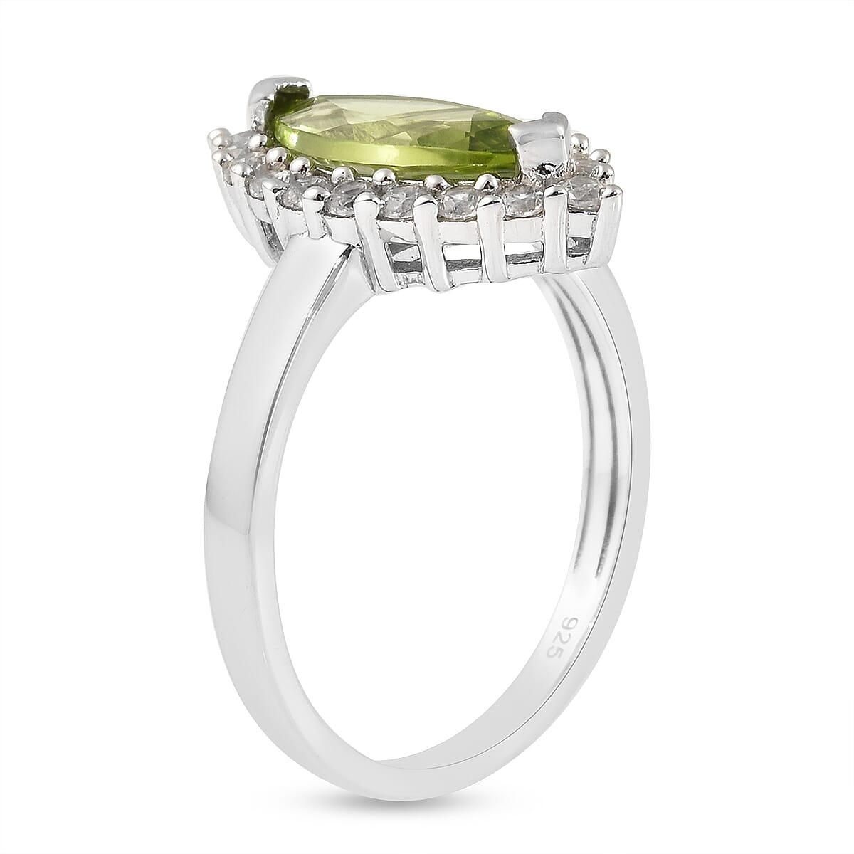 Natural Hebei Peridot and Natural Cambodian Zircon Ring in Rhodium Overlay Sterling Silver 2.66 Ct.