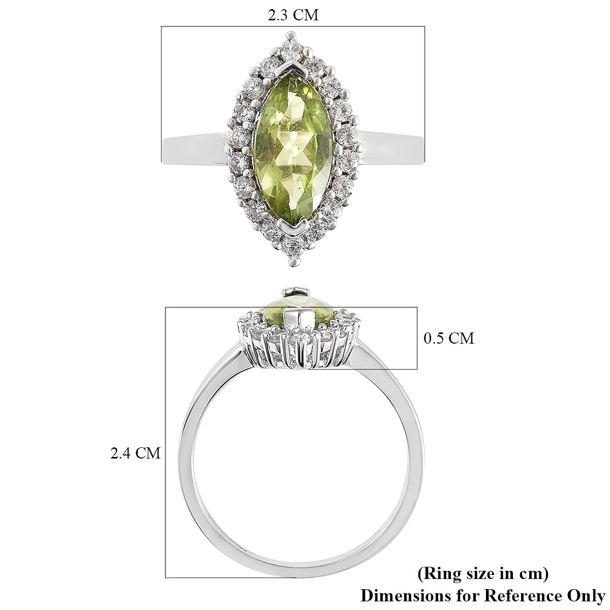 Natural Hebei Peridot and Natural Cambodian Zircon Ring in Rhodium Overlay Sterling Silver 2.66 Ct.