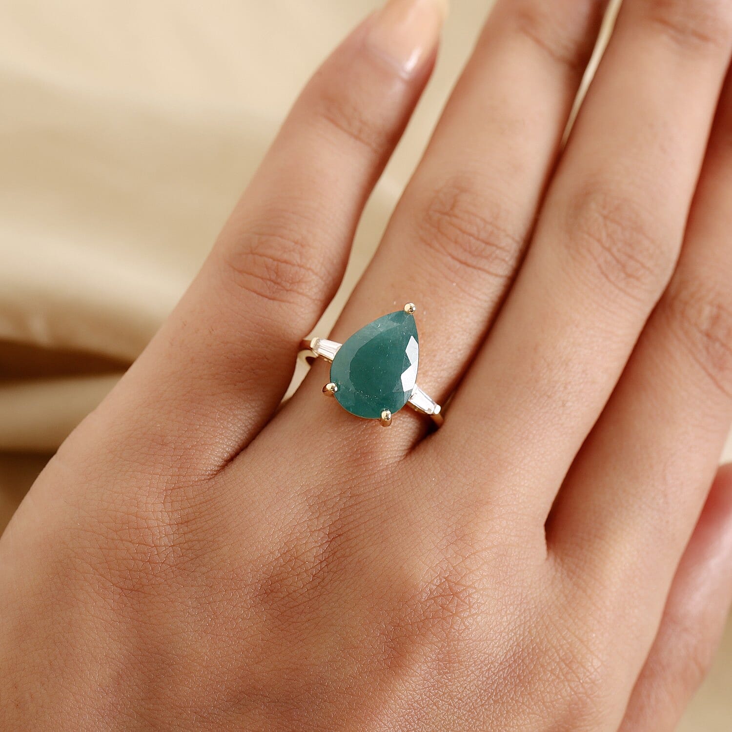 9K Yellow Gold AA Grandidierite and Natural Cambodian Zircon Ring 5.51 Ct.