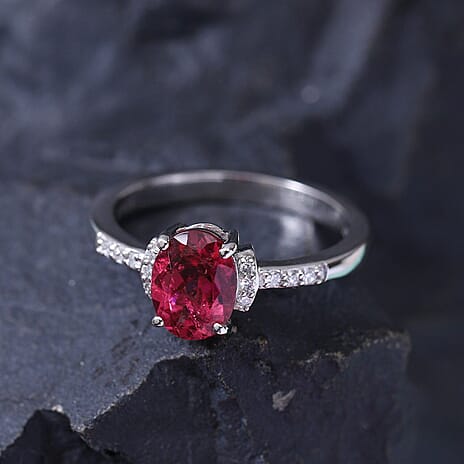 RHAPSODY 950 Platinum AAAA Ouro Fino Rubellite and Natural Diamond (VS- E-F) Ring 1.34 Ct.