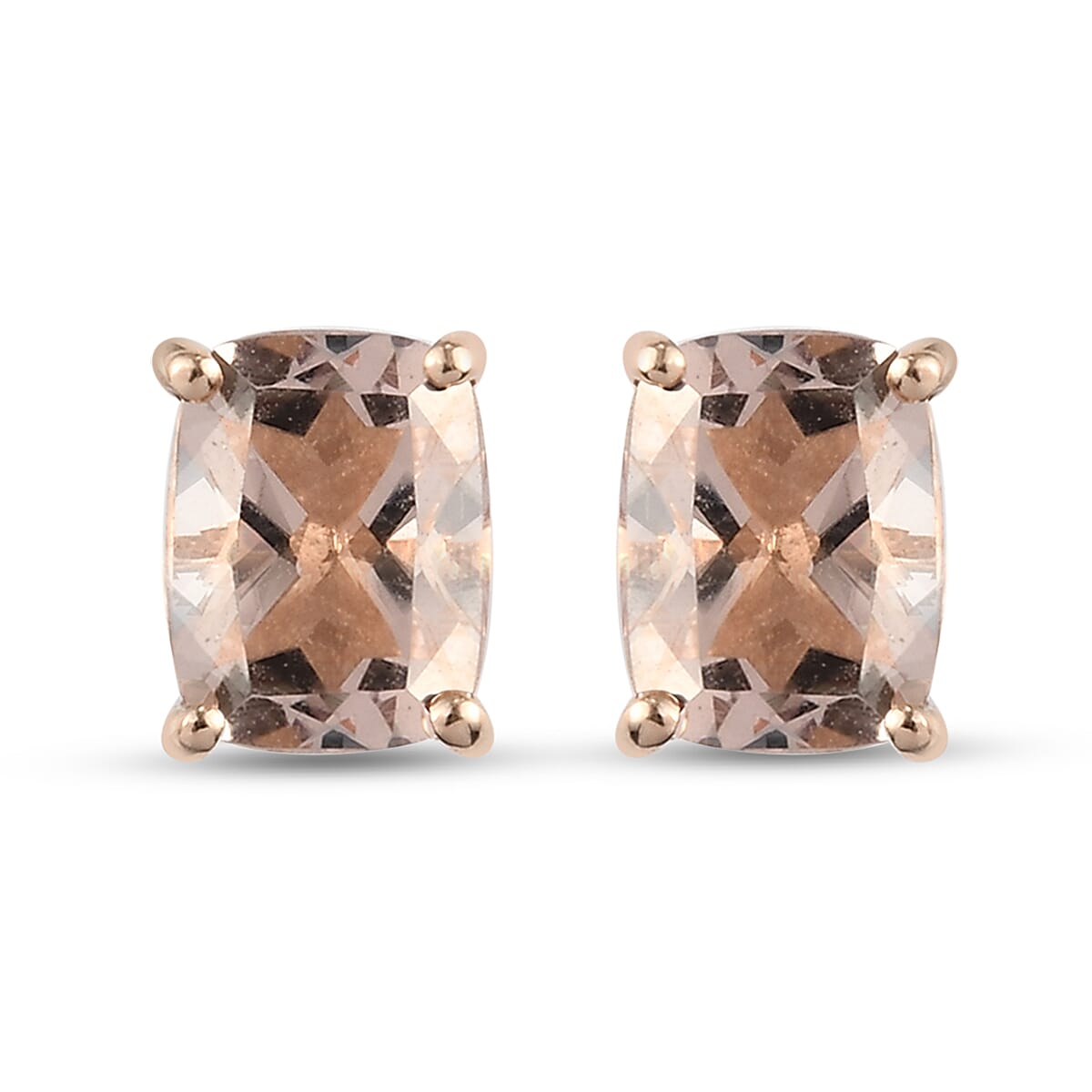 9K Rose Gold   Morganite  Solitaire Stud Push Post Earring 2.71 ct,  Gold Wt. 1.03 Gms  2.712  Ct.