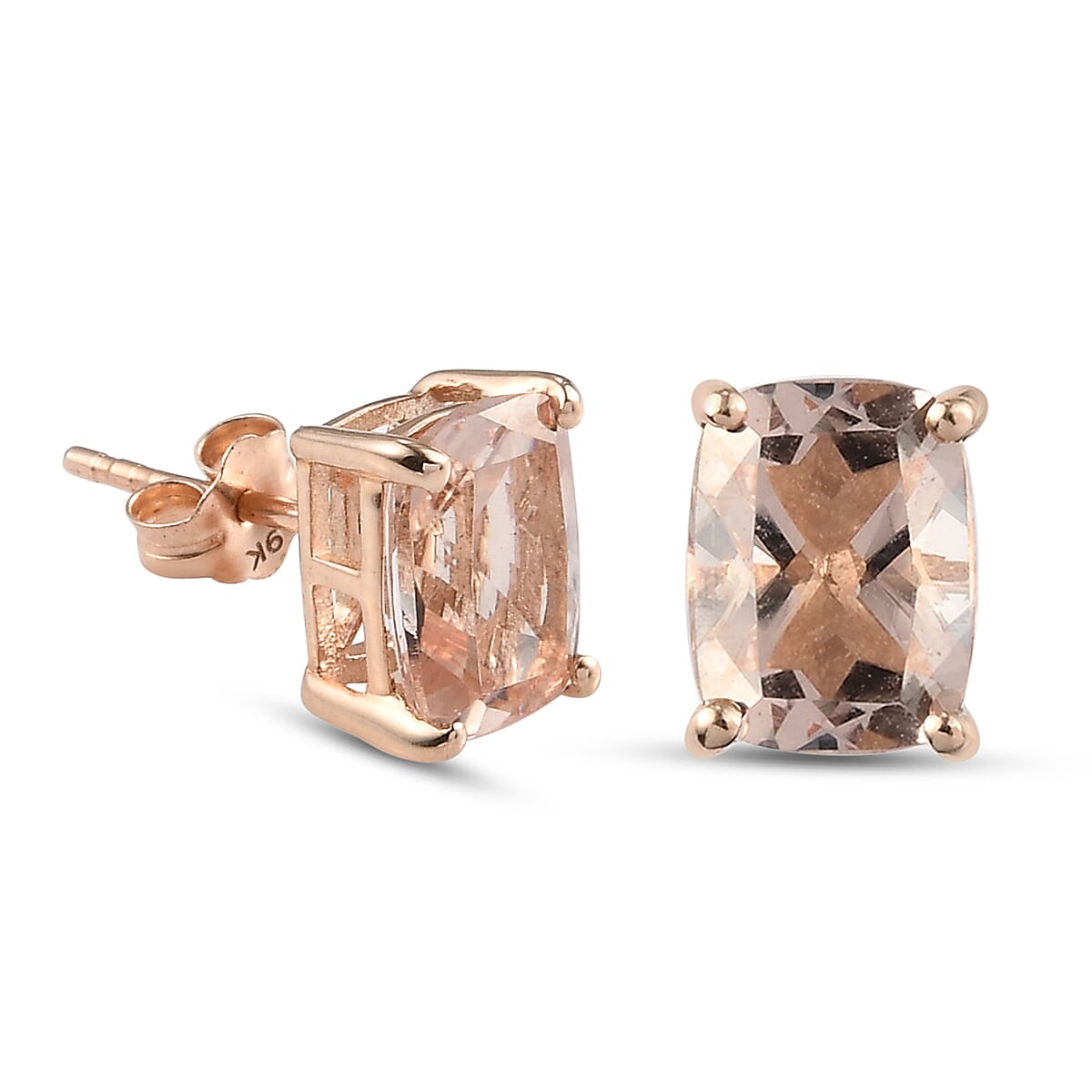 9K Rose Gold   Morganite  Solitaire Stud Push Post Earring 2.71 ct,  Gold Wt. 1.03 Gms  2.712  Ct.