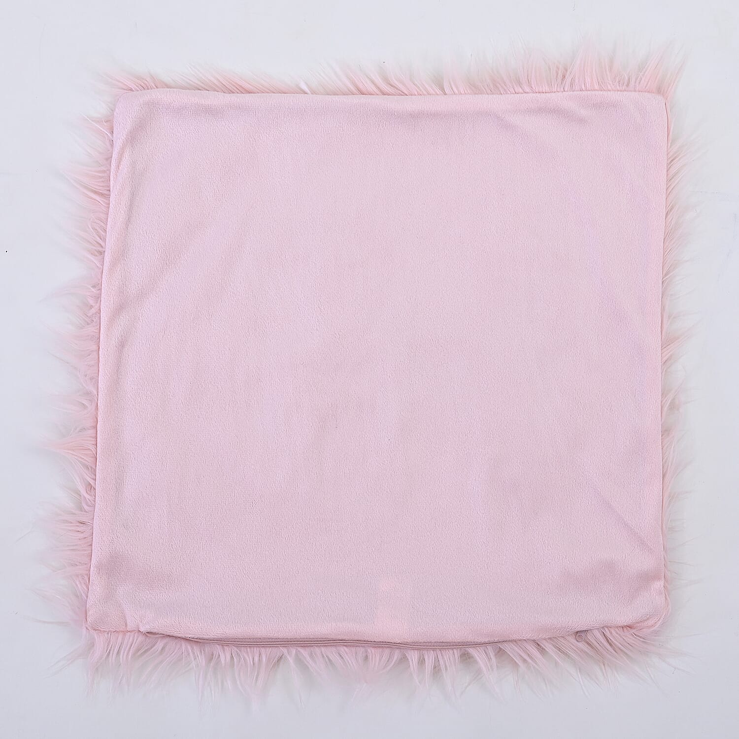 Faux Fur Cushion Cover with Zipper - Pink