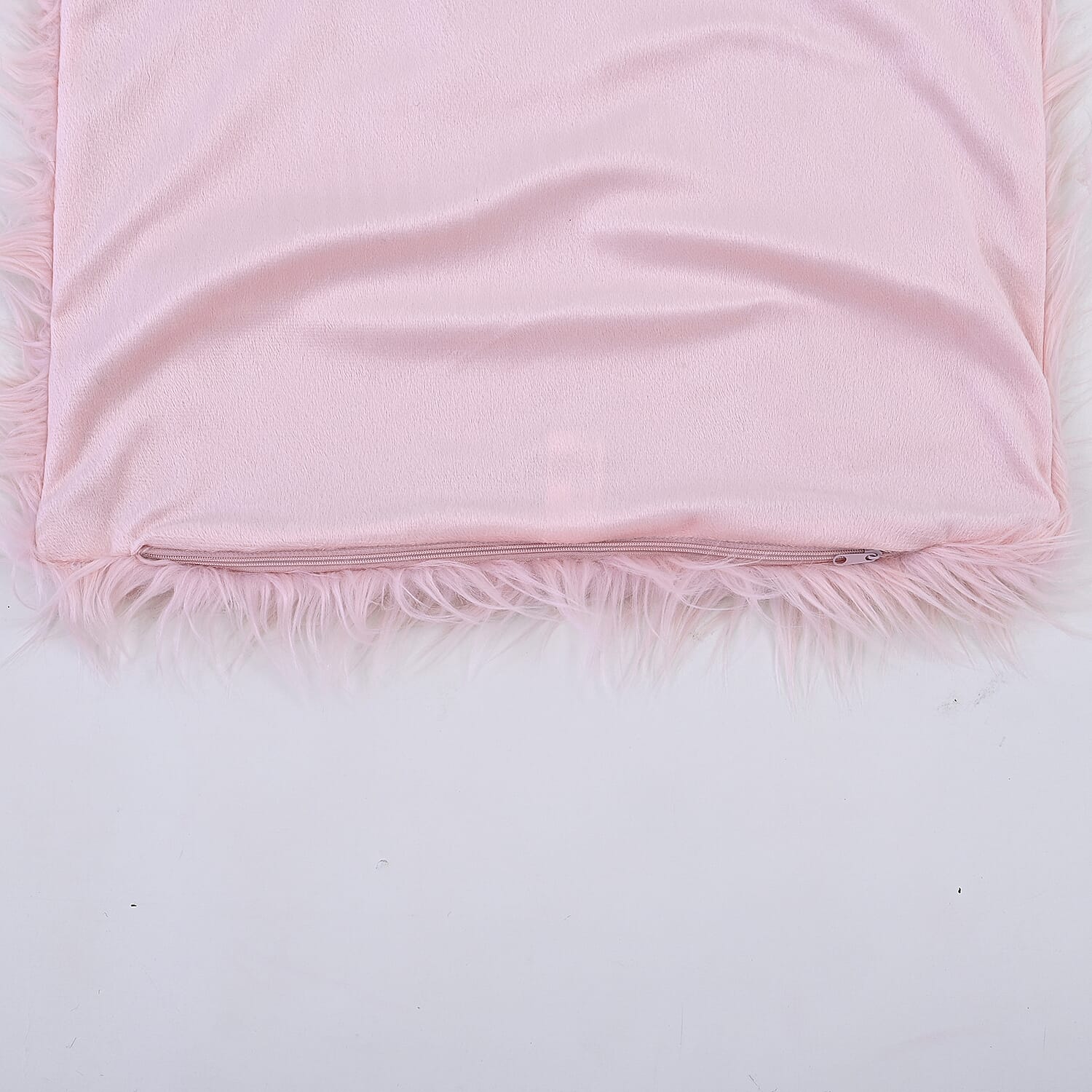 Faux Fur Cushion Cover with Zipper - Pink