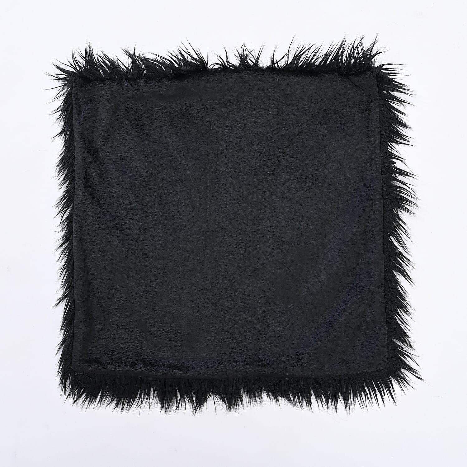 Faux Fur Cushion Cover with Zipper (Size 45 Cm) - Black
