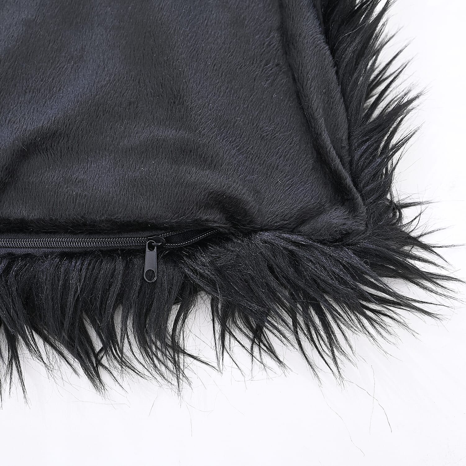 Faux Fur Cushion Cover with Zipper (Size 45 Cm) - Black