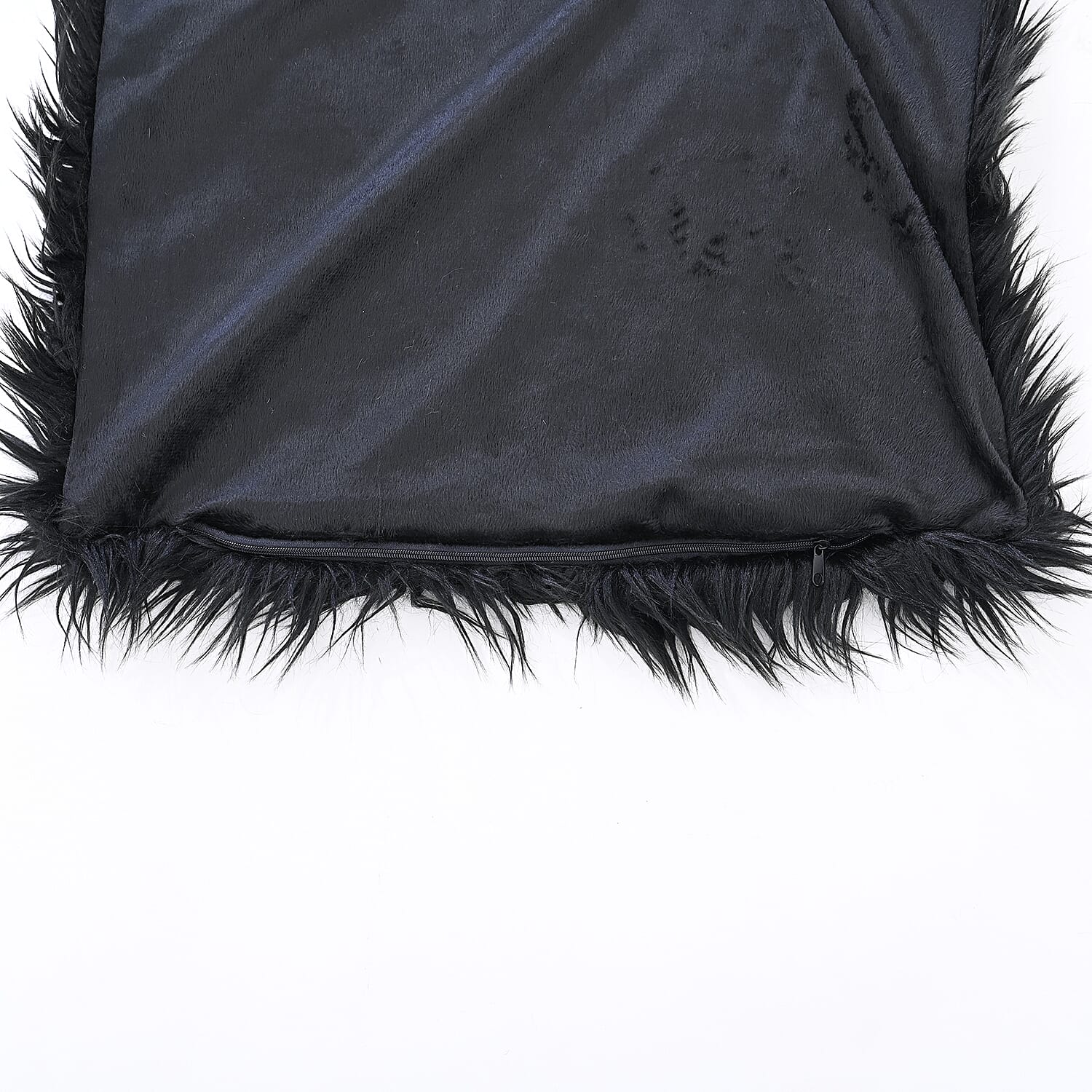 Faux Fur Cushion Cover with Zipper (Size 45 Cm) - Black