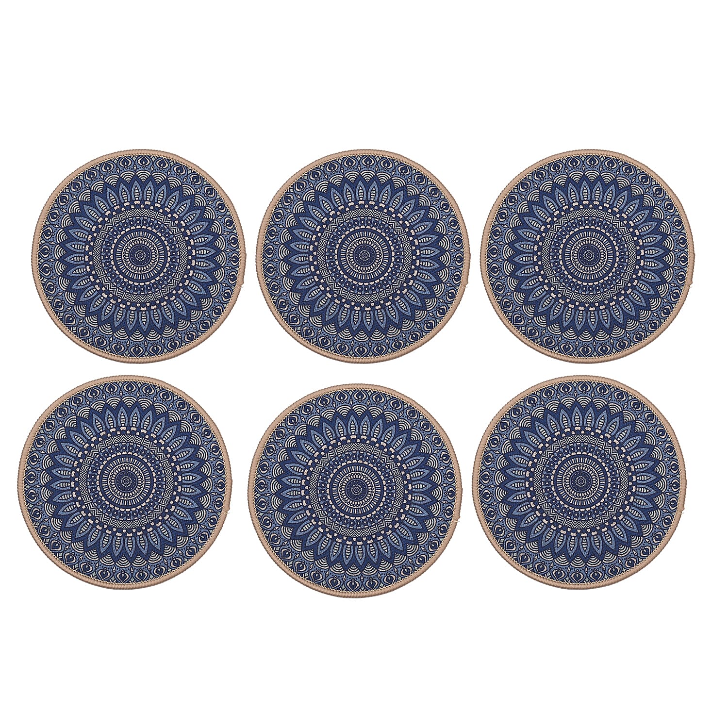 Set of 6 - Antislip Hot Pot Stand - 3 Big (Size 20x3 Cm) and 3 Small (Size 18x3 Cm) - Navy & Gold