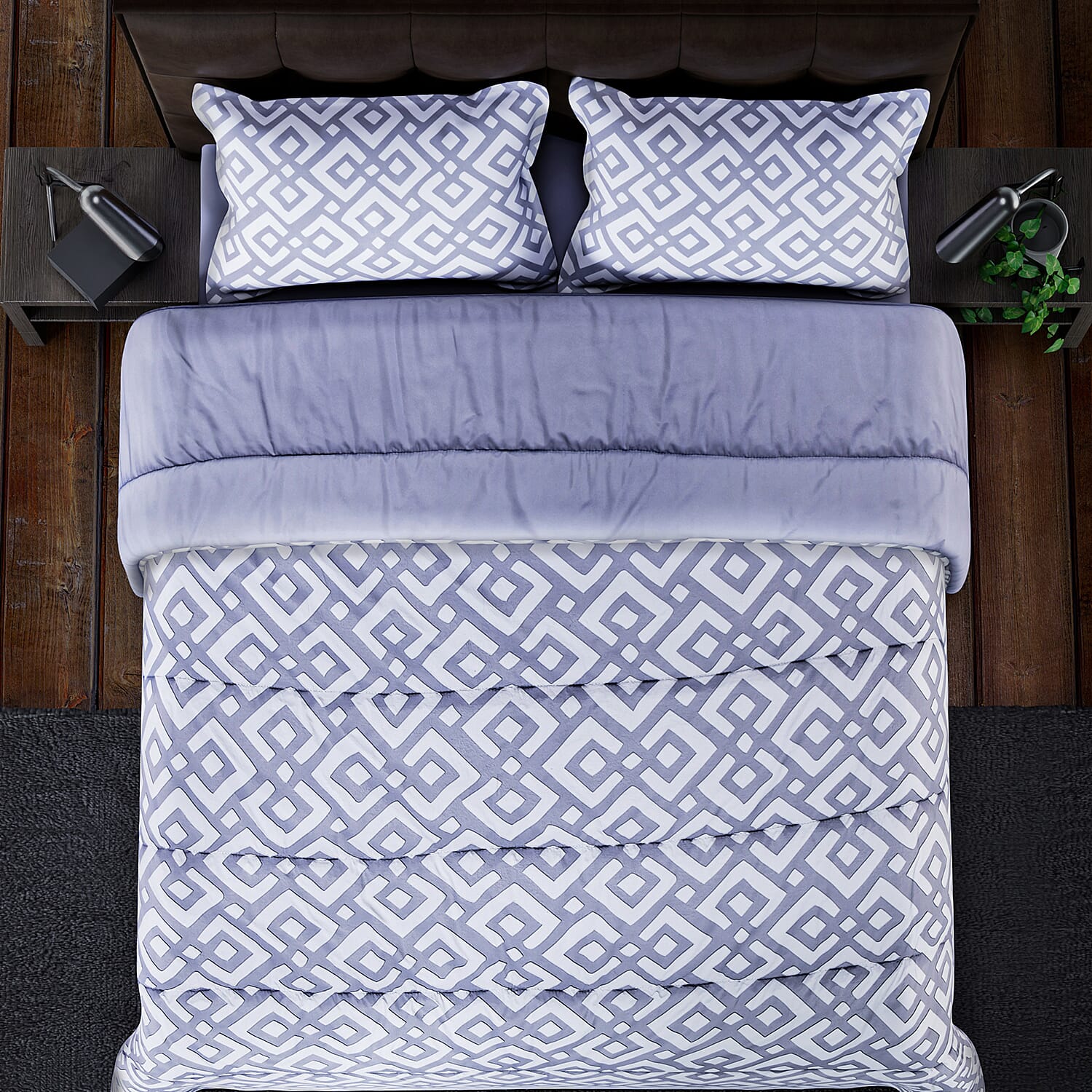 Luxuriously soft 3 piece set of printed comforter Includes a comforter and 2 pillow sham Adorned with eye-catching geometric pattern