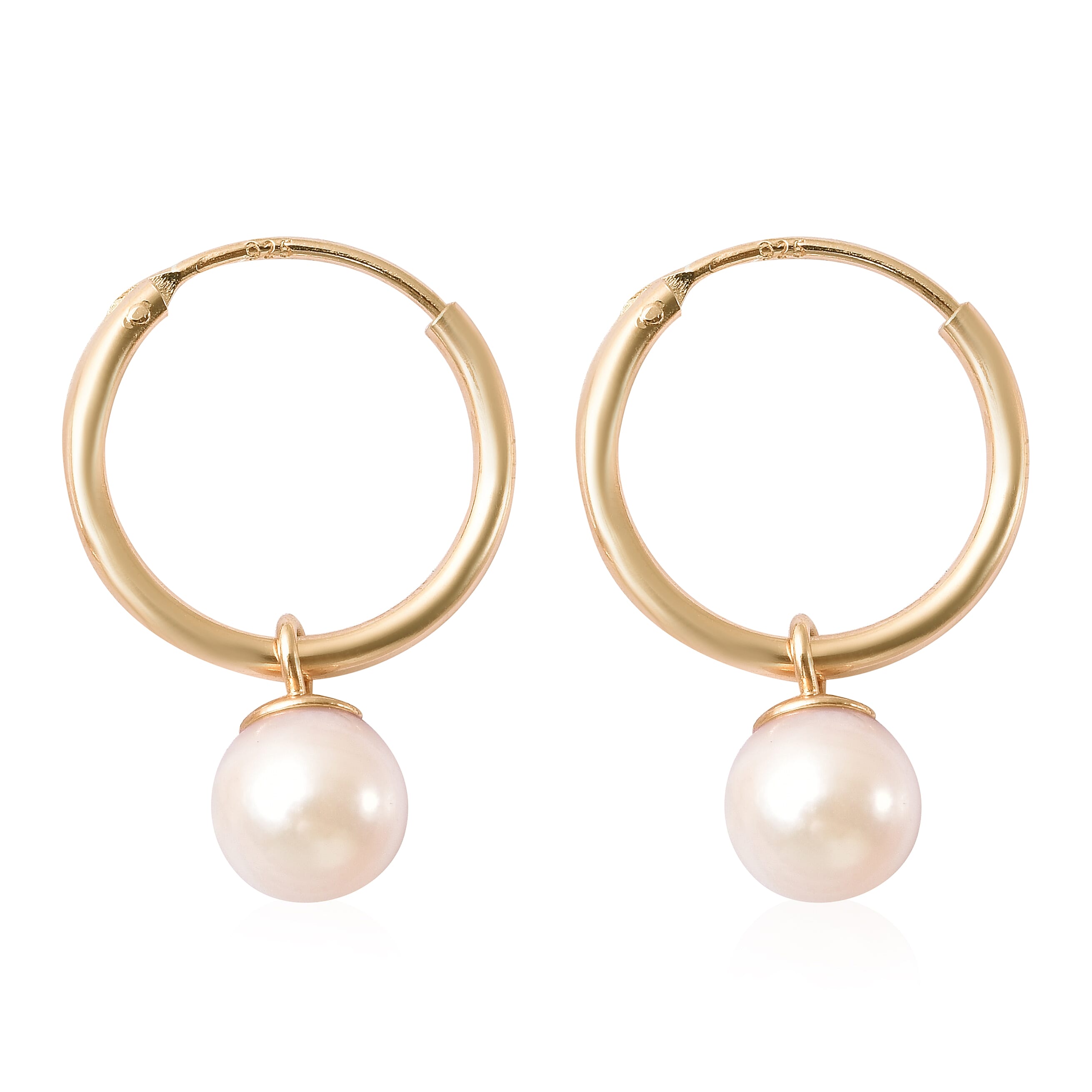 Japanese Akoya Pearl Hoop Earrings in Yellow Gold Overlay Sterling Silver