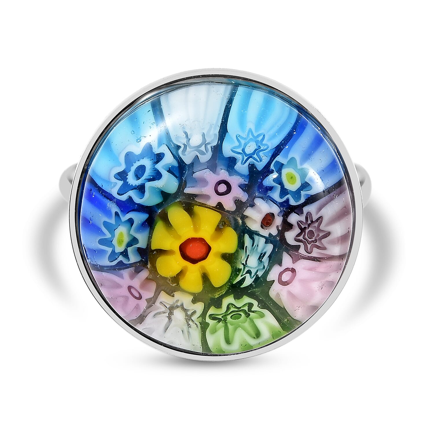 Multi Color Murano Glass Ring in Stainless Steel