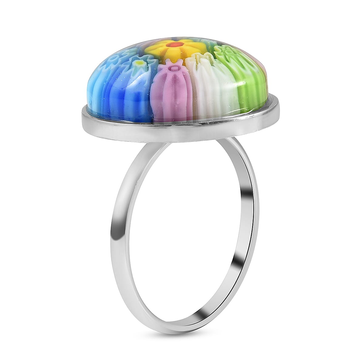 Multi Color Murano Glass Ring in Stainless Steel