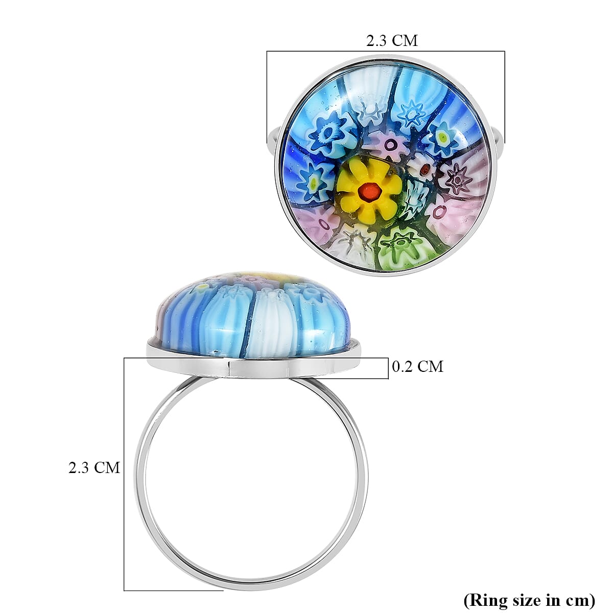 Multi Color Murano Glass Ring in Stainless Steel