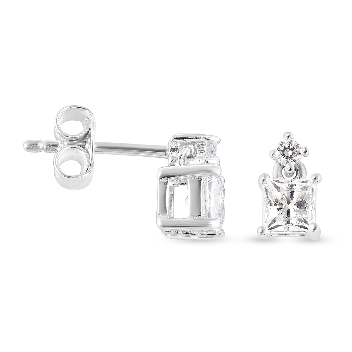 Lustro Stella Sterling Silver Earrings (with Push Back) Made with Finest CZ 1.57 Ct.