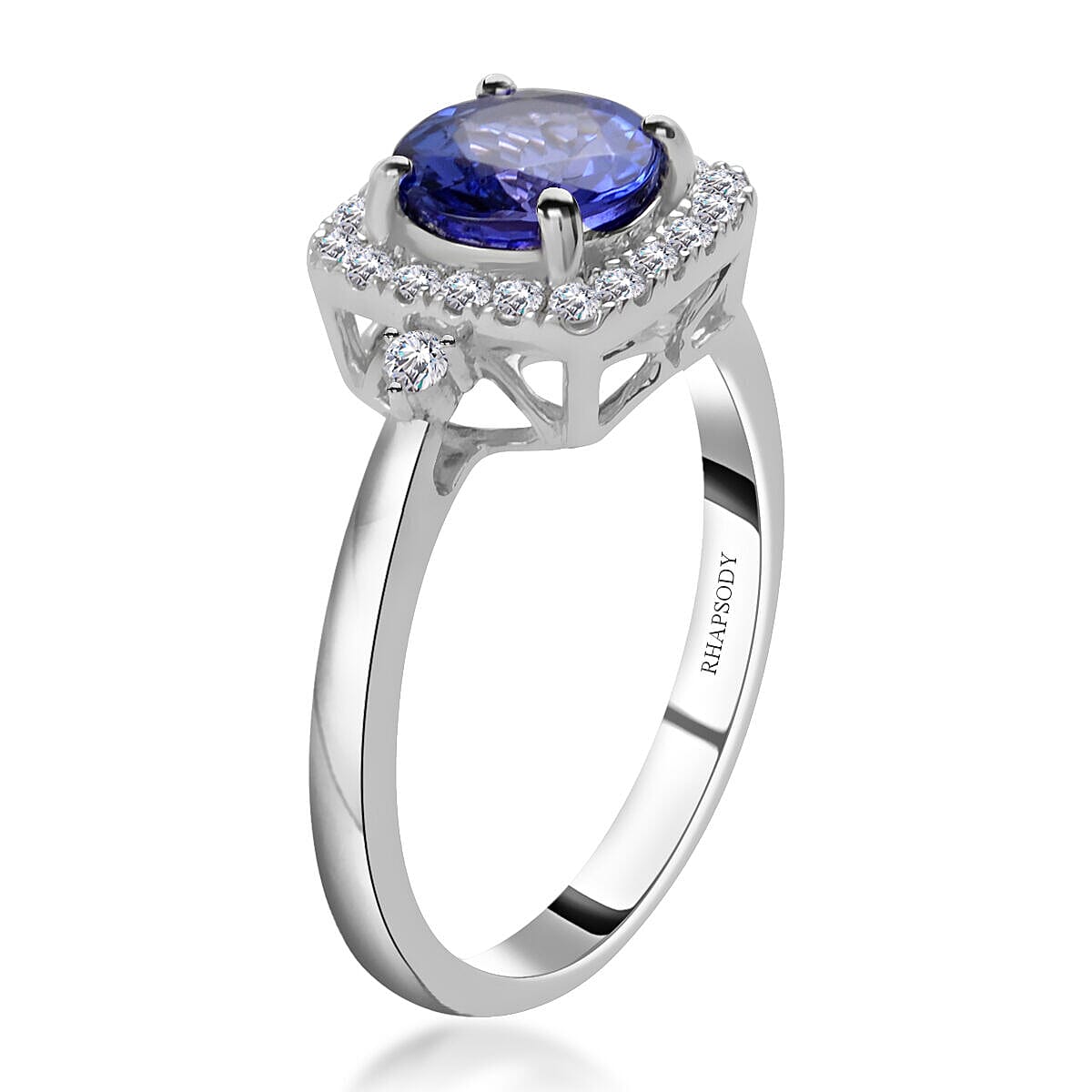 Certified and Appraised RHAPSODY 950 Platinum AAAA Tanzanite and Diamond VS EF Ring Platinum 5.69 grams, 1.80 Ct