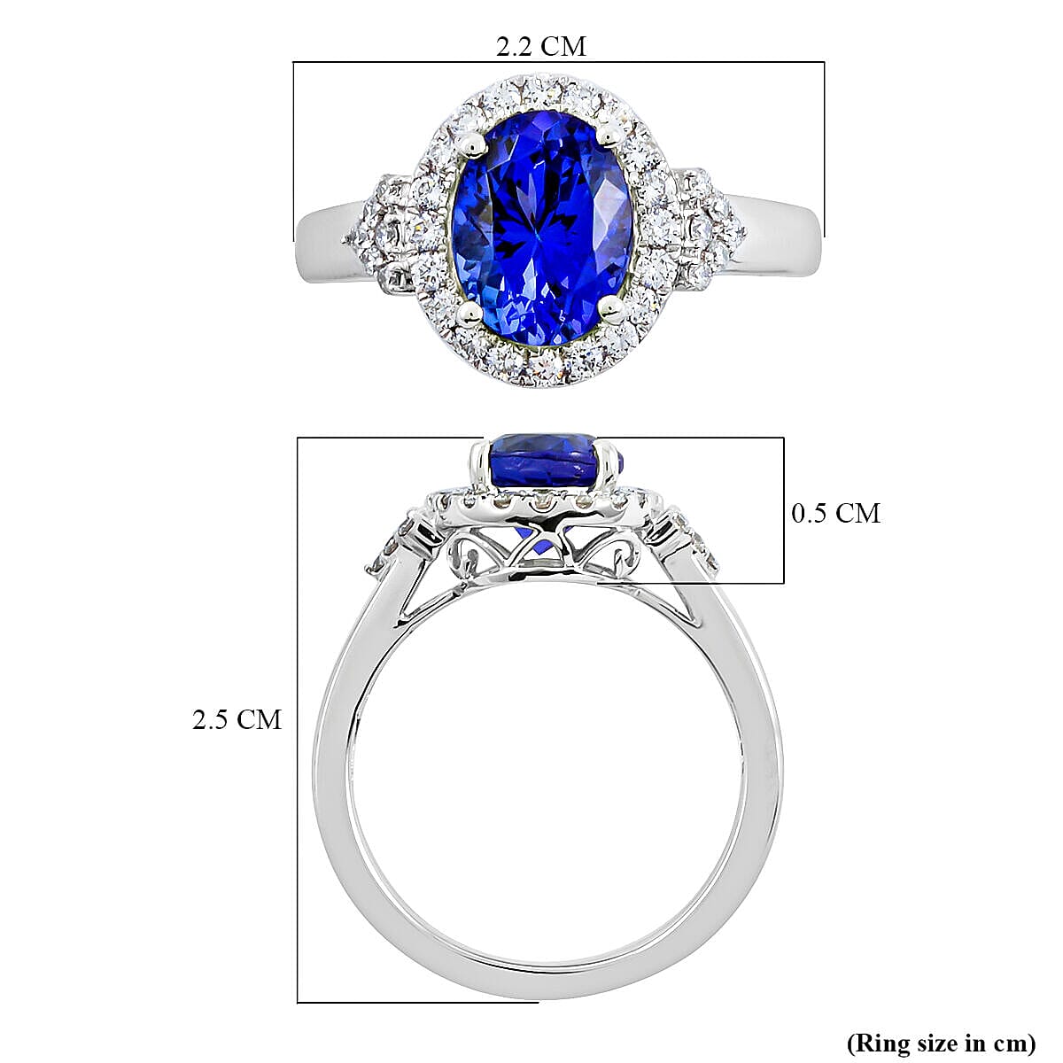 RHAPSODY 950 Platinum AAAA Tanzanite (2.10 Ct) and Diamond (VS-E-F) Ring 2.50 Ct, Platinum Wt. 5.80 Gms