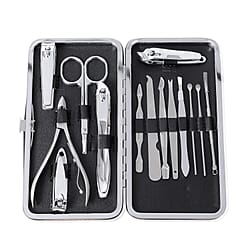 14 Piece Set - Leopard Pattern Manicure Grooming Kit in Box - Pink