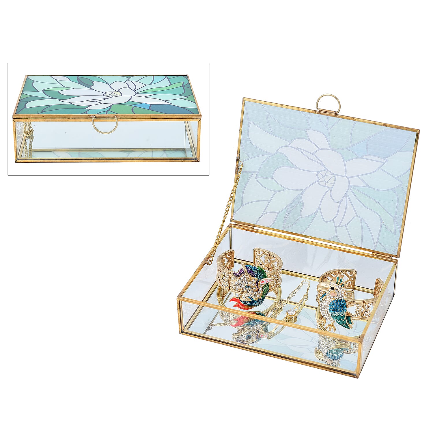 Rectangular Shaped Floral Pattern Box (Size 18x13x5 cm) - Green & White