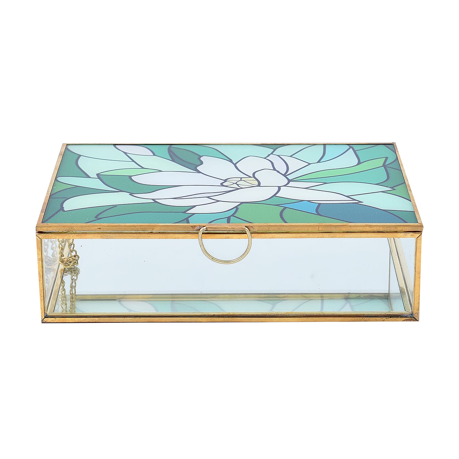 Rectangular Shaped Floral Pattern Box (Size 18x13x5 cm) - Green & White