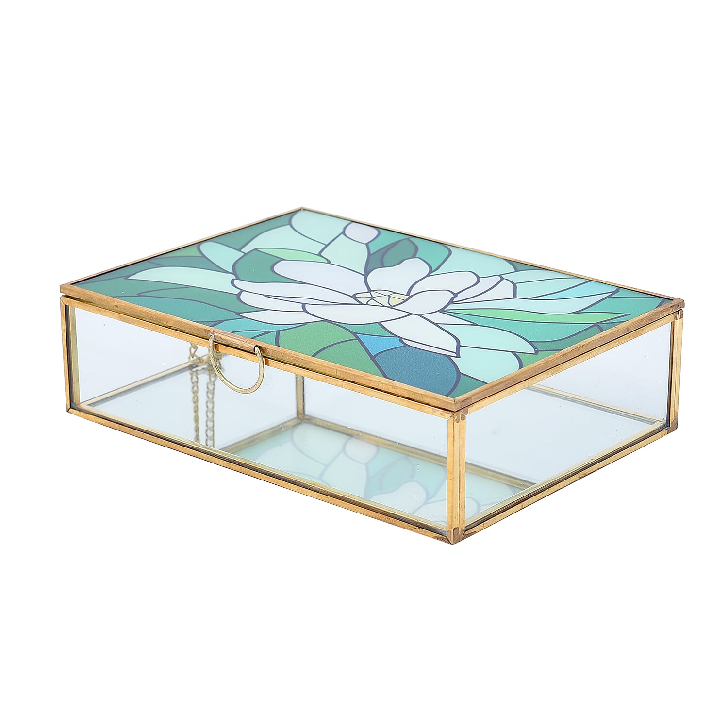 Rectangular Shaped Floral Pattern Box (Size 18x13x5 cm) - Green & White