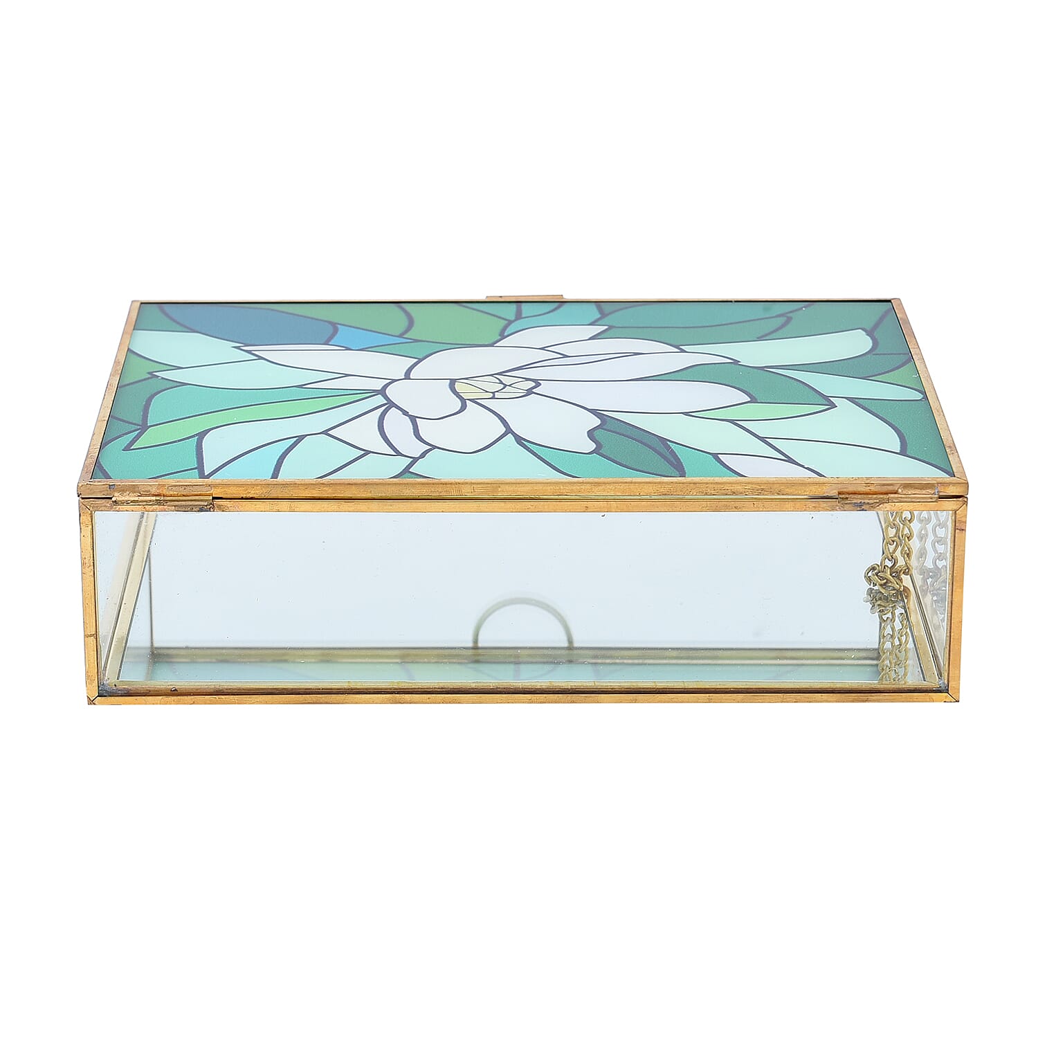 Rectangular Shaped Floral Pattern Box (Size 18x13x5 cm) - Green & White