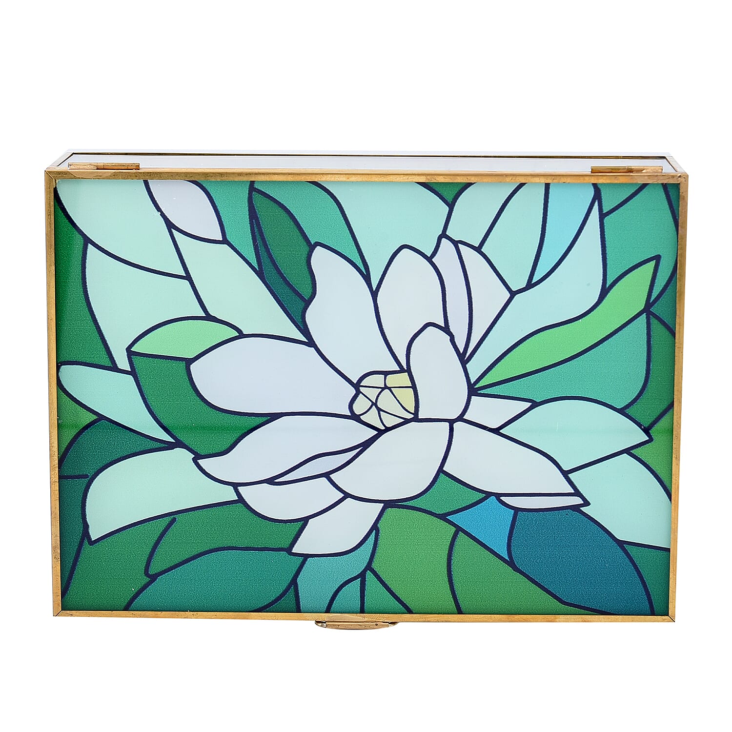 Rectangular Shaped Floral Pattern Box (Size 18x13x5 cm) - Green & White