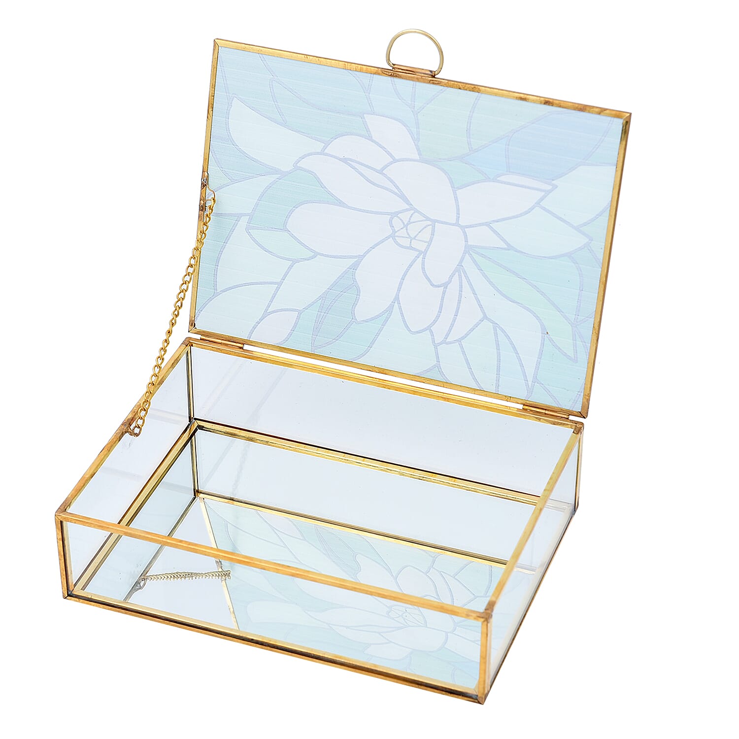 Rectangular Shaped Floral Pattern Box (Size 18x13x5 cm) - Green & White