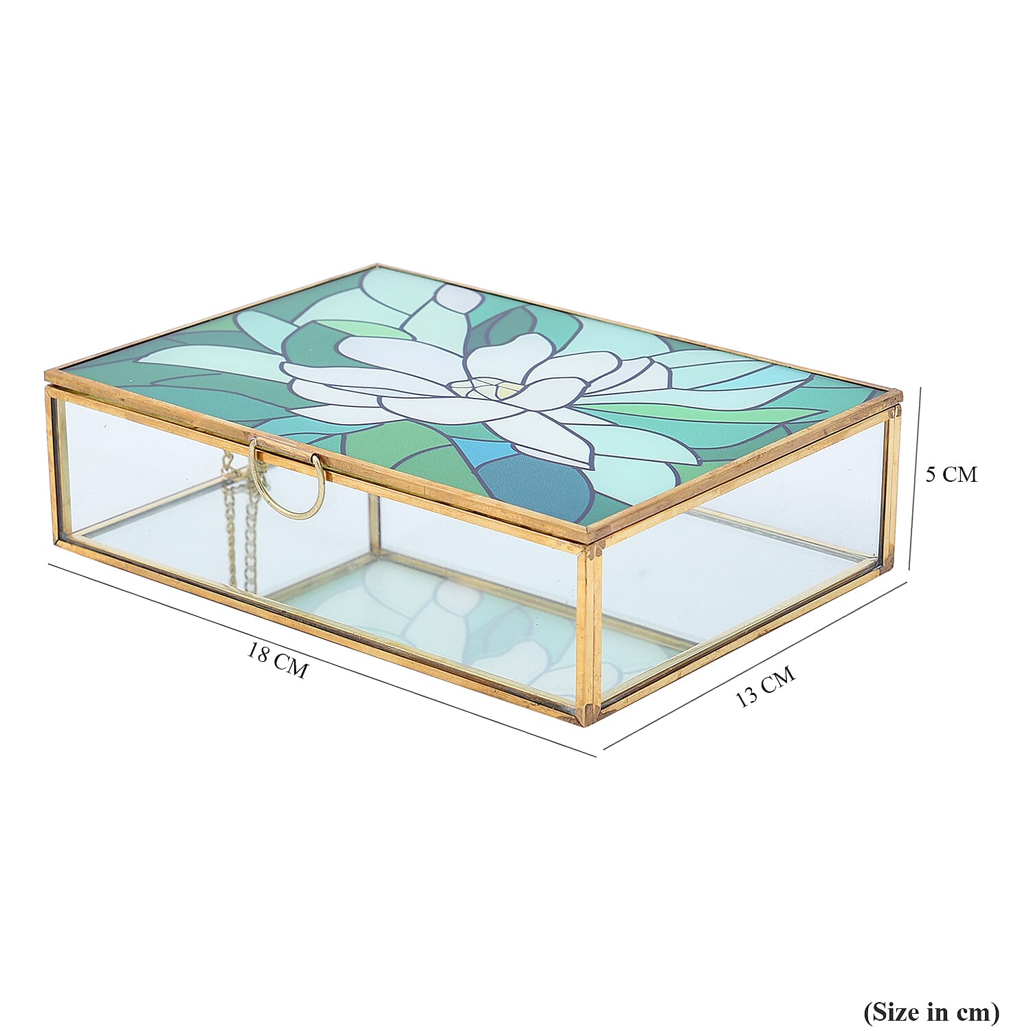 Rectangular Shaped Floral Pattern Box (Size 18x13x5 cm) - Green & White