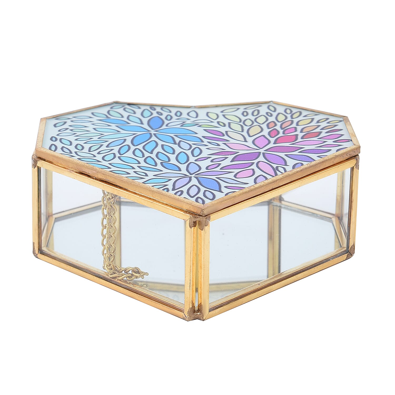 Heart Shaped Floral Pattern Jewellery Box - Blue, Purple & Yellow