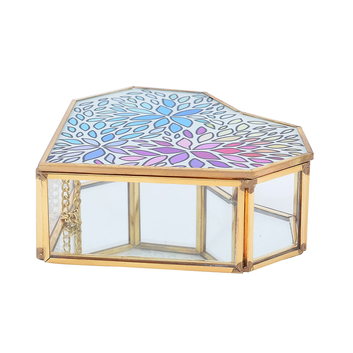 Heart Shaped Floral Pattern Jewellery Box - Blue, Purple & Yellow