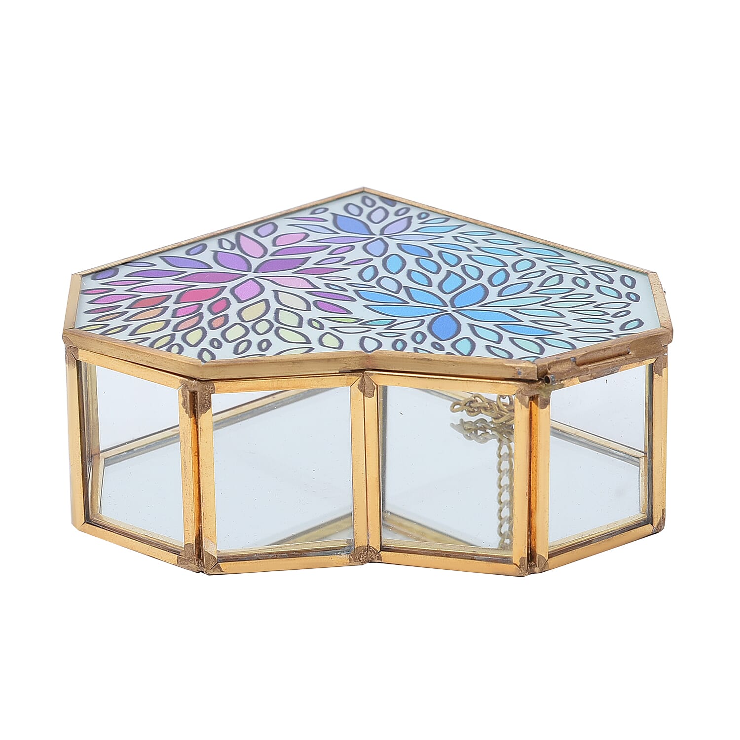 Heart Shaped Floral Pattern Jewellery Box - Blue, Purple & Yellow