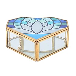 Heart Shaped Lotus Pattern Jewellery Box - Grey & Blue