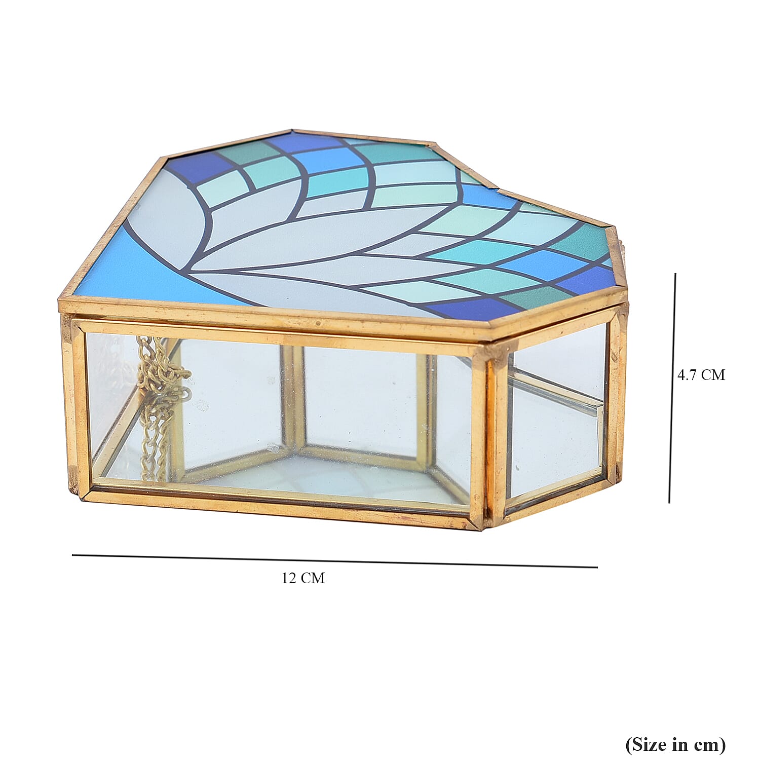 Heart Shaped Lotus Pattern Jewellery Box (Size 12x12x5 Cm) - Grey - Blue